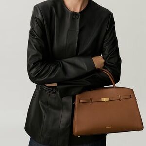 DeMellier The Midi Hudson Grain Leather Satchel with Gold Hardware